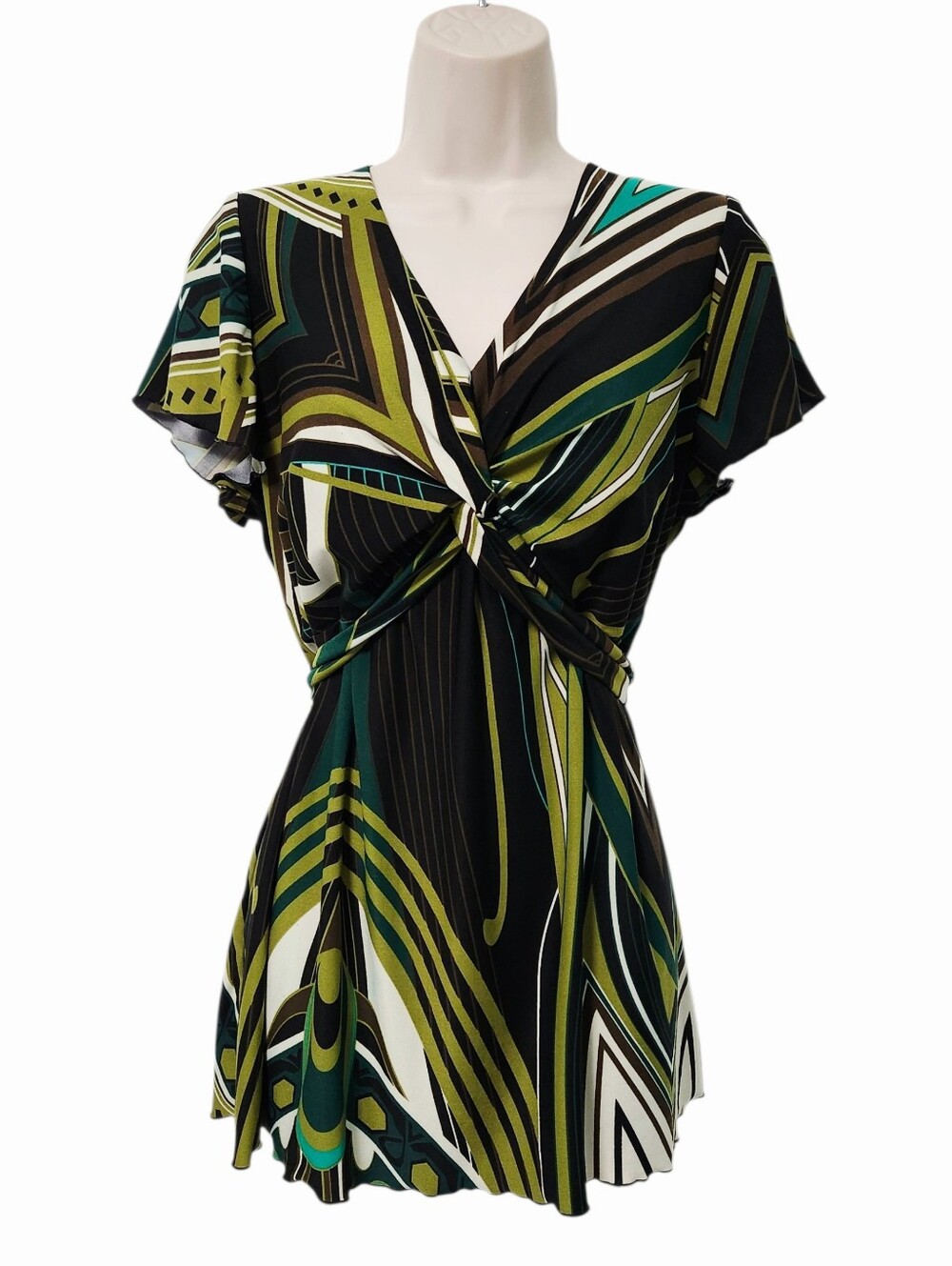 Penningtons Green Geometric Print Twist-Front Top size X - Picture 5 of 11